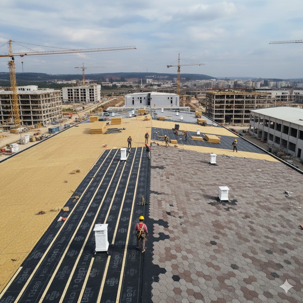 Arnavutköy OSB çatı kaplama uygulaması, çelik çatı üzerinde membran hazırlığı