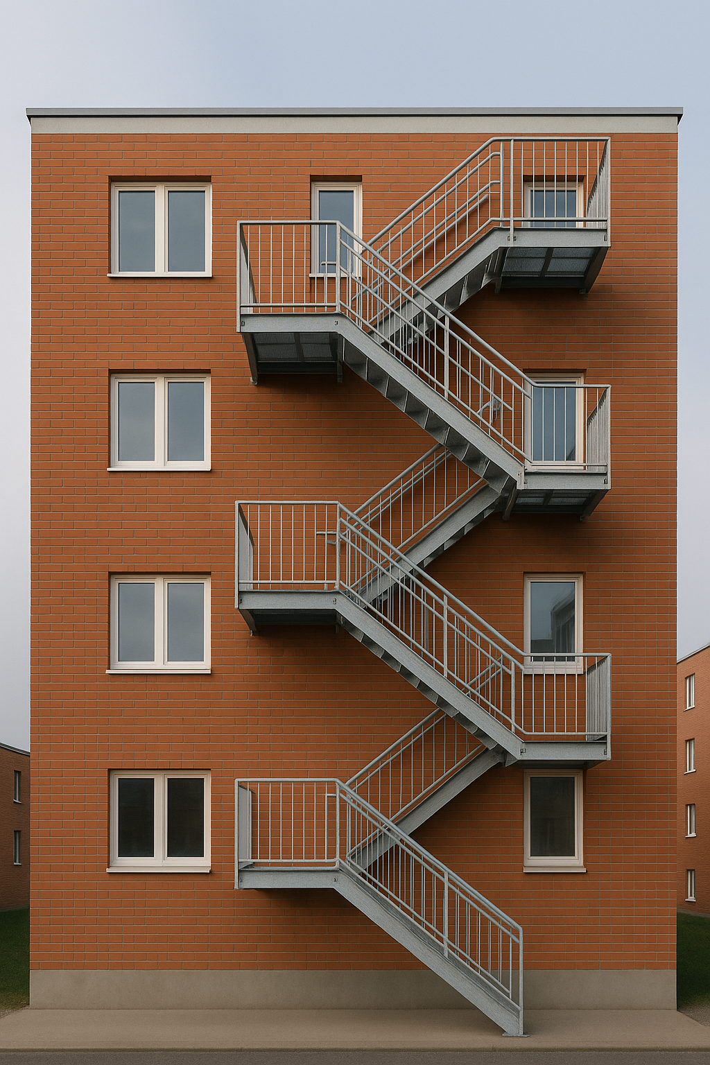 Z tipi yangın merdiveni – çelik konstrüksiyon – apartman dış cephe yangın kaçış sistemi