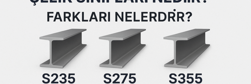 S235, S275 ve S355 çelik sınıflarının farklarını gösteren teknik profil karşılaştırma görseli – IPE çelik kiriş modelleri